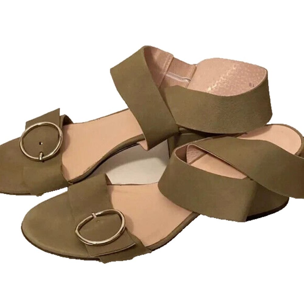 Gino Rossi Olive Green Leather Block Heel Ankle Wrap Sandals sz 39/8.5